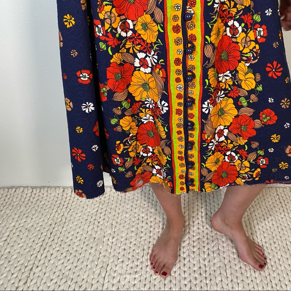 Vintage 80s Mod Floral Button Front Midi Dress - Picture 3 of 12